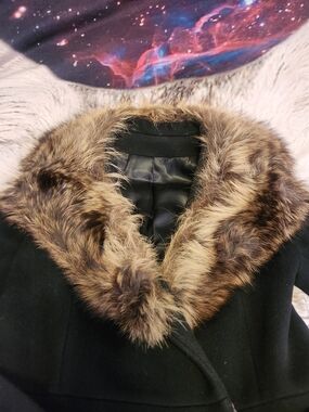 Classic Black Coat with Faux Fur Collar